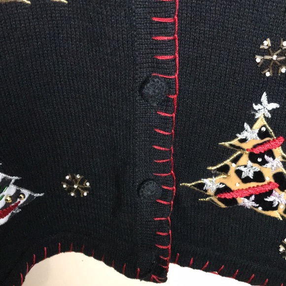 Animal Print Xmas Tree Beaded Knit Cardigan S|M - Picture 5 of 7